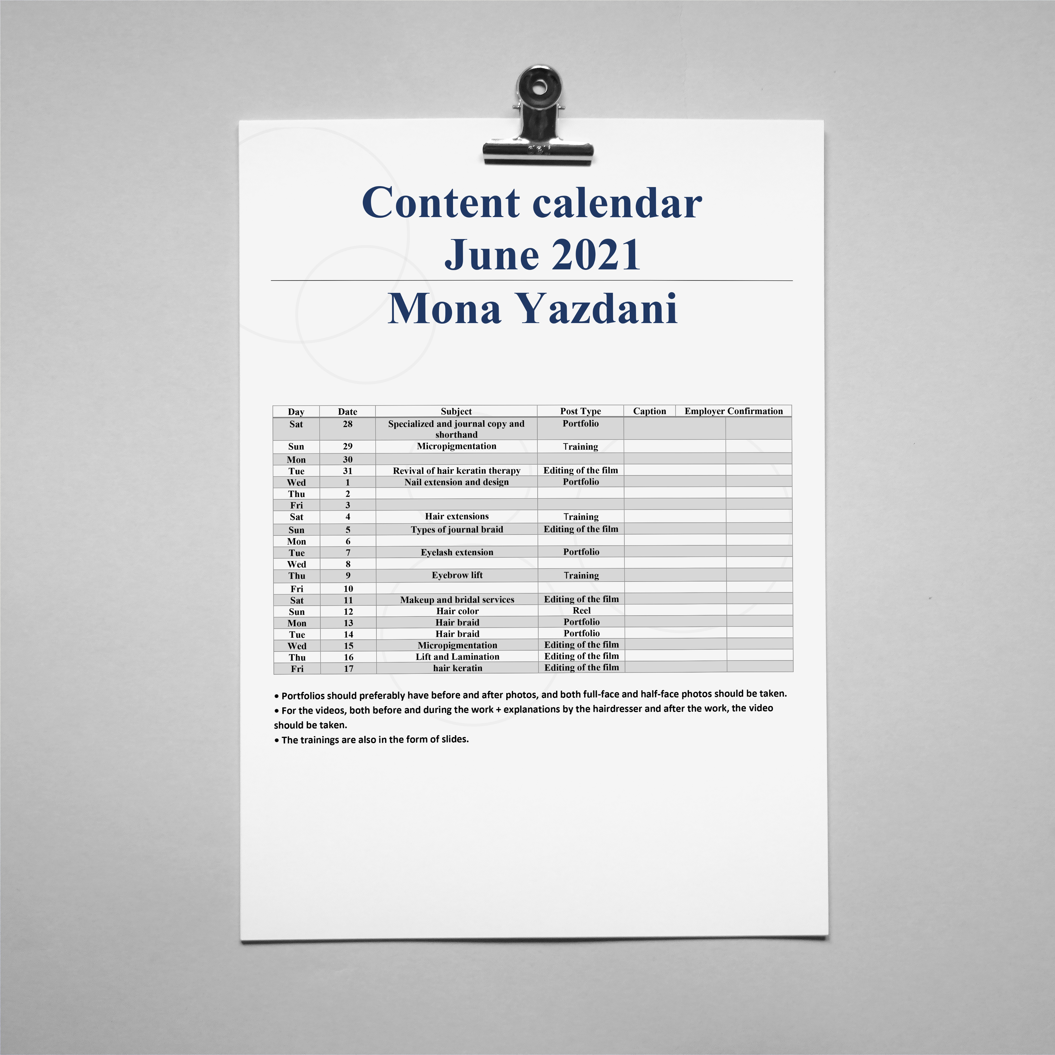 content calendar mona yazdani zimex apex